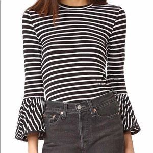 Style Mafia Black White Stripe Poppy Bell Sleeve Shirt